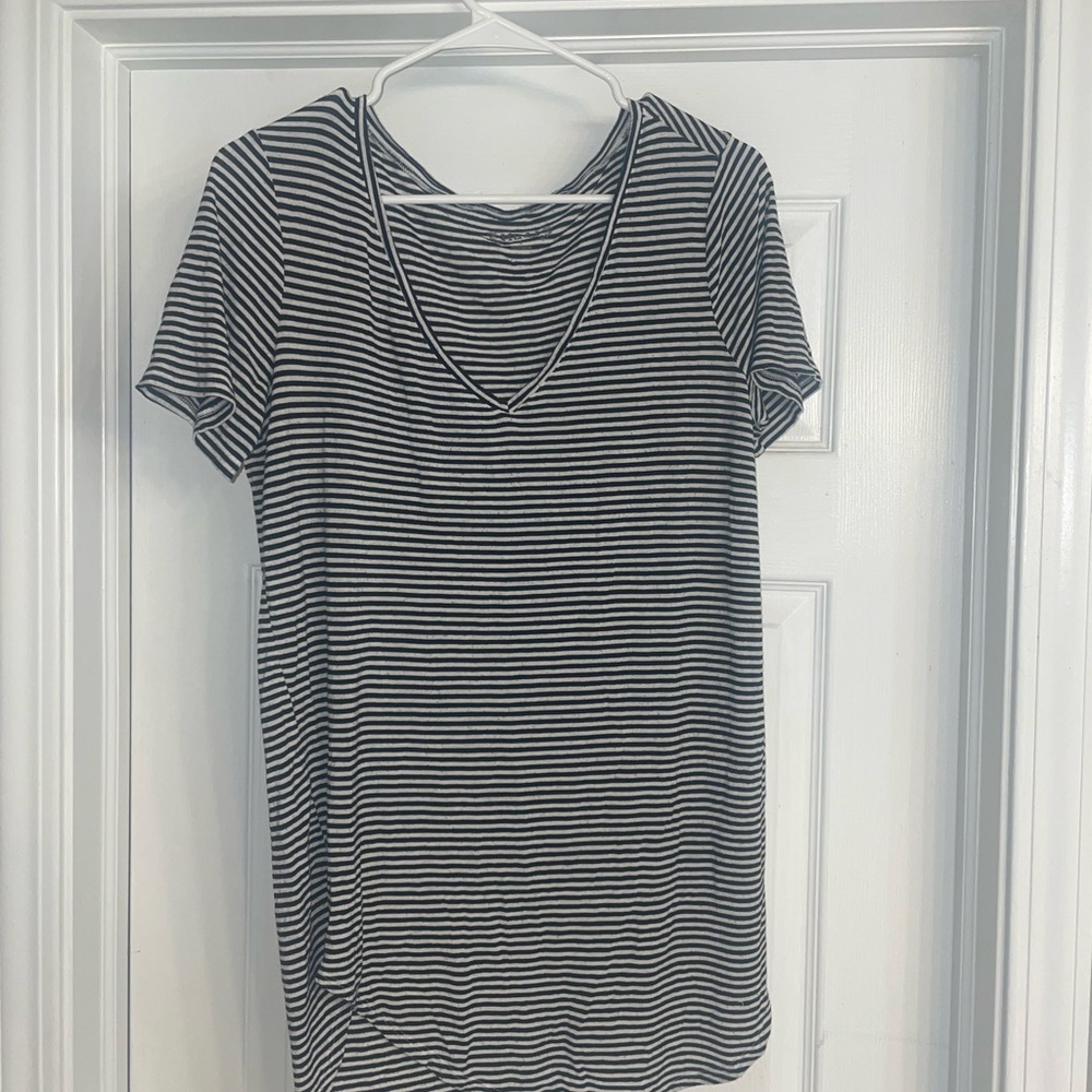 Black and White Striped V-Neck T-Shirt